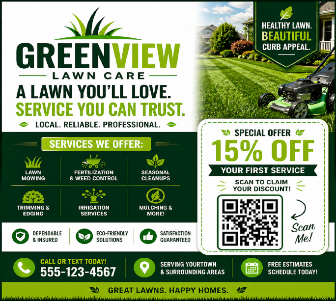 GreenView Lawn Care — direct mail ad