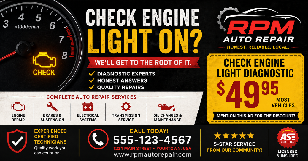RPM Auto Repair — direct mail ad